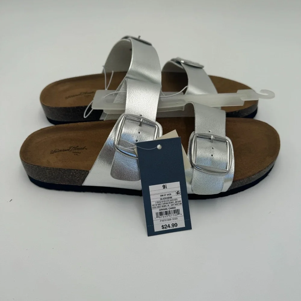 Universal Thread Devin Two-Band Footbed Sandal Silver Size 9.5 NWT